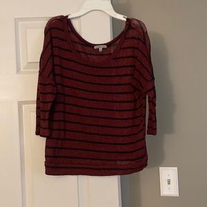 Charlotte Russe Maroon Striped 3/4 Sleeve Top